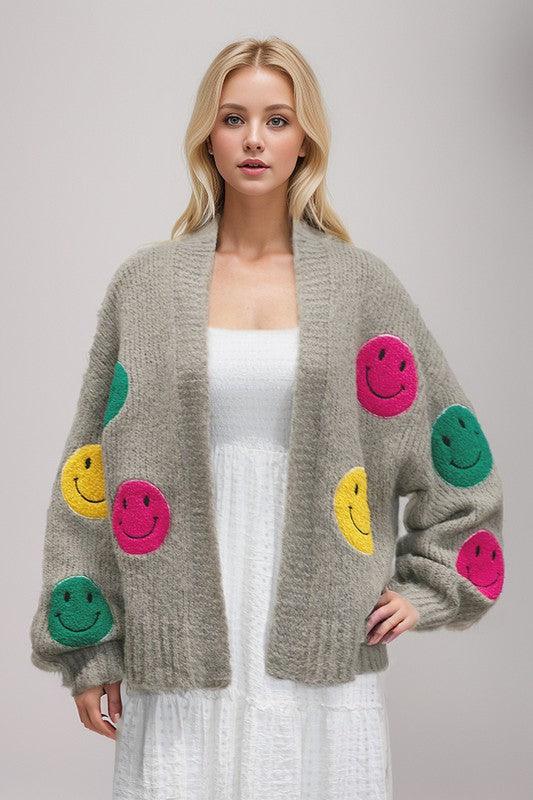 The Fuzzy Smile Long Bell Sleeve Knit Cardigan - Cardigan