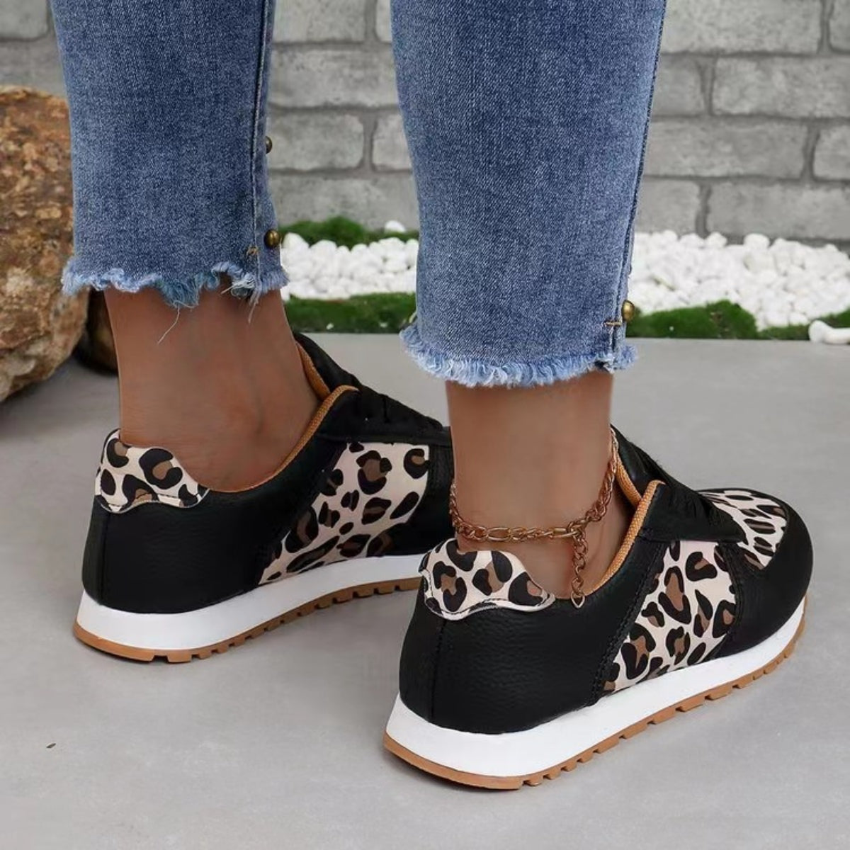 Tied Printed PU Leather Sneakers