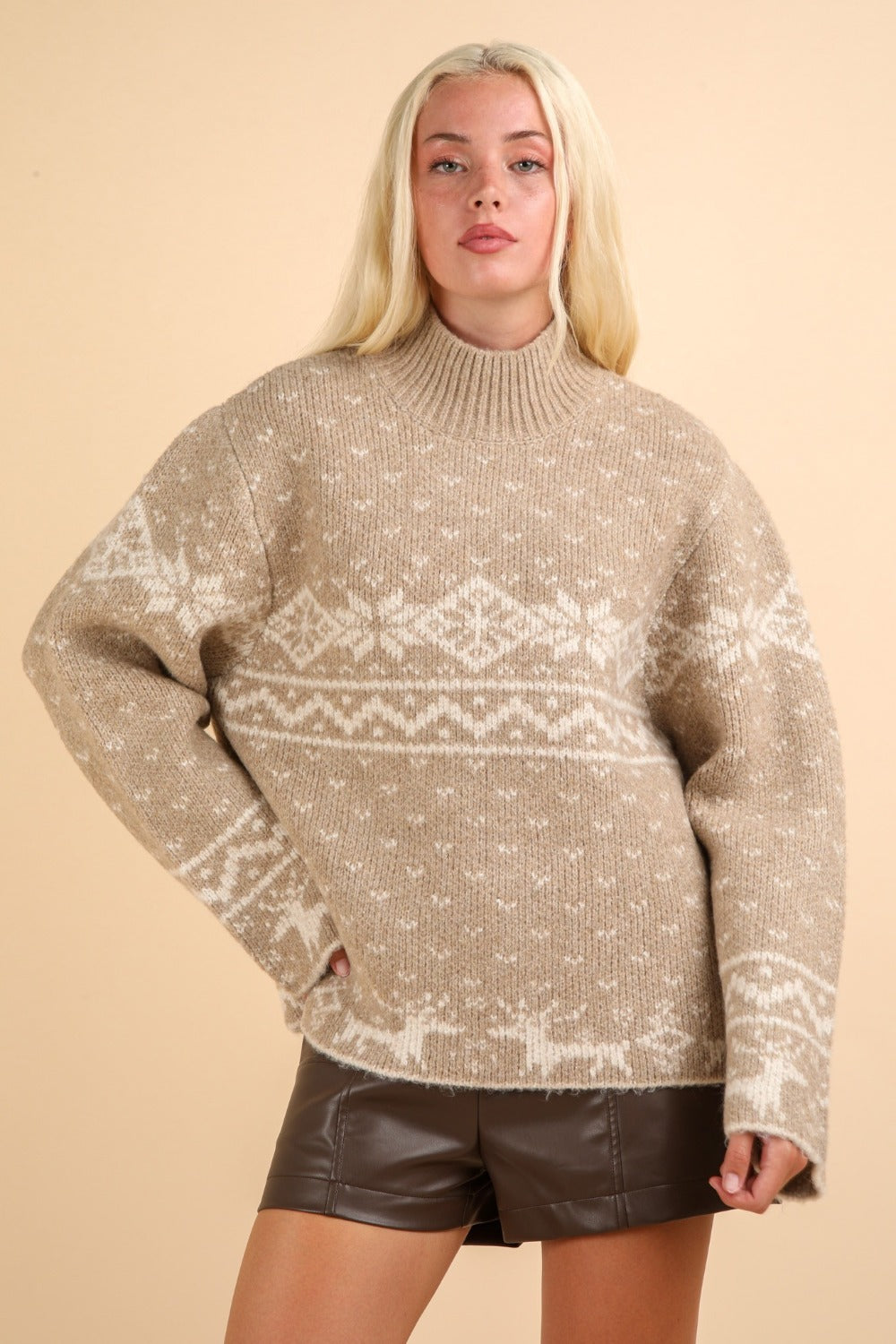 VERY J Christmas Element Mock Neck Fair Isle Sweater