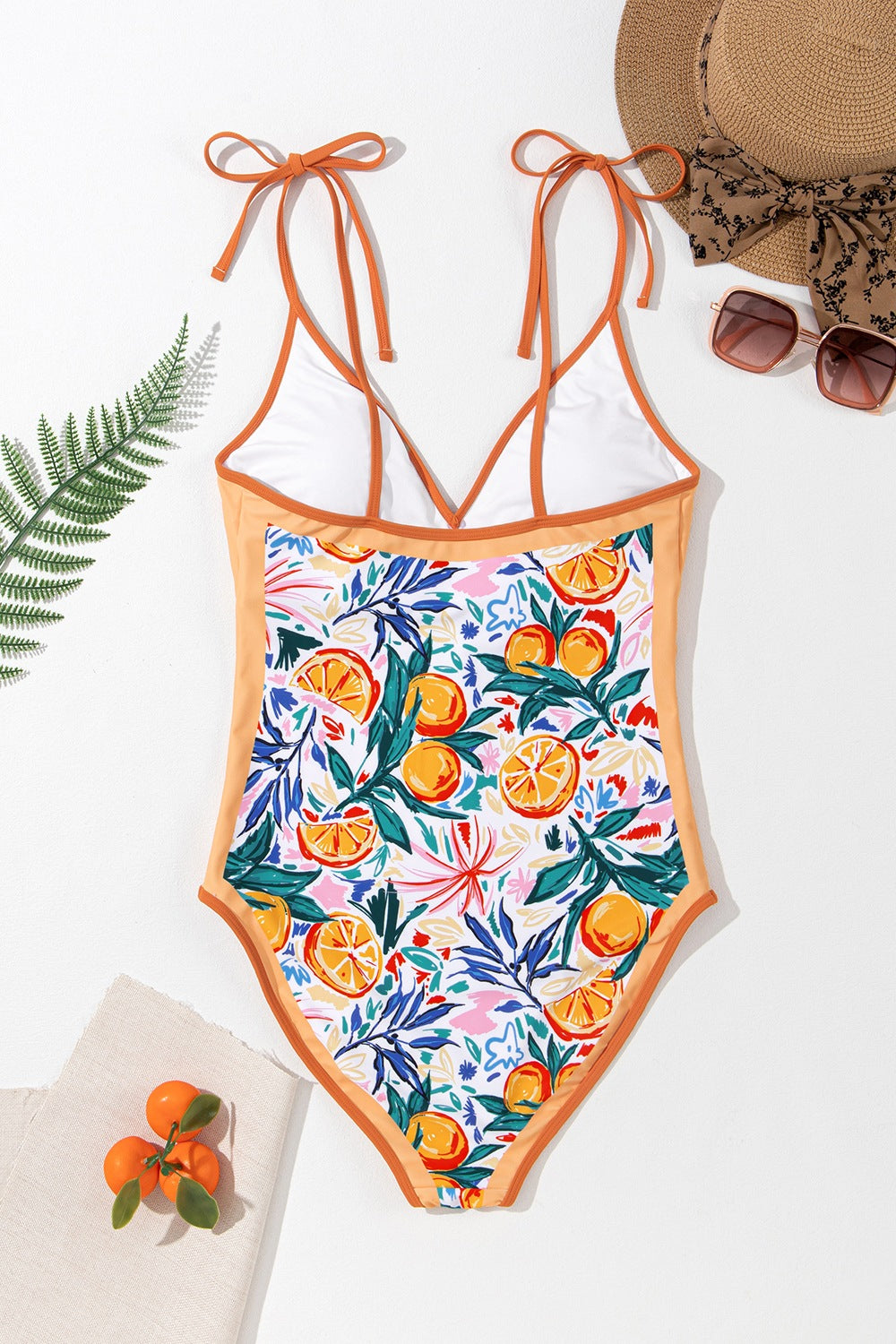 Printed V-Neck Tie Shoulder One-Piece Swimsuit