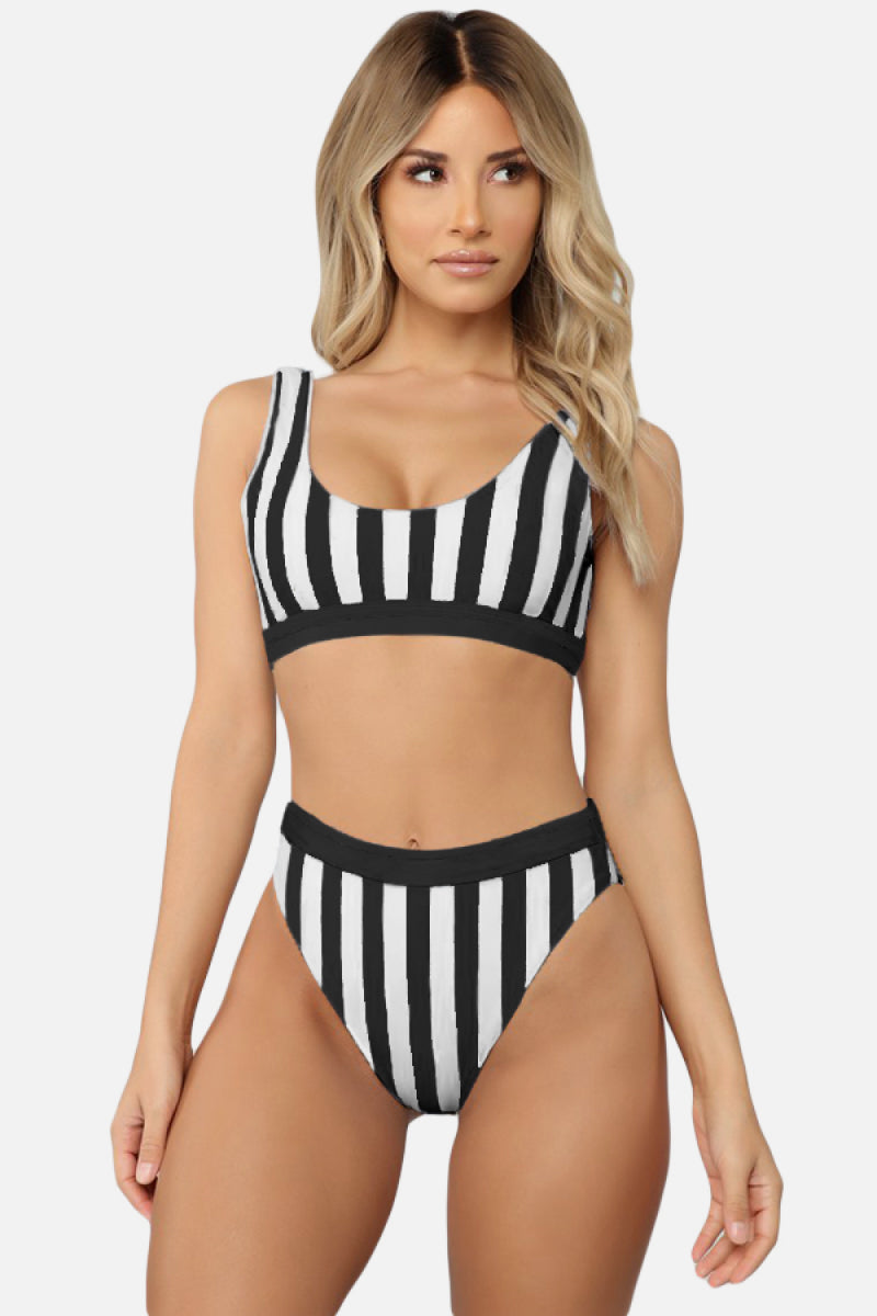 Striped Tank High Waist Bikini Set