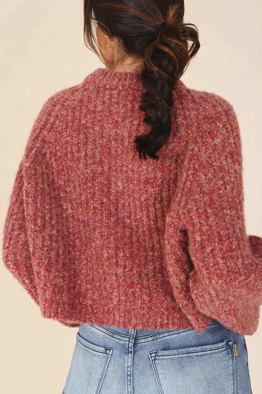 Melange Bottoned Cropped Sweater - Sweater