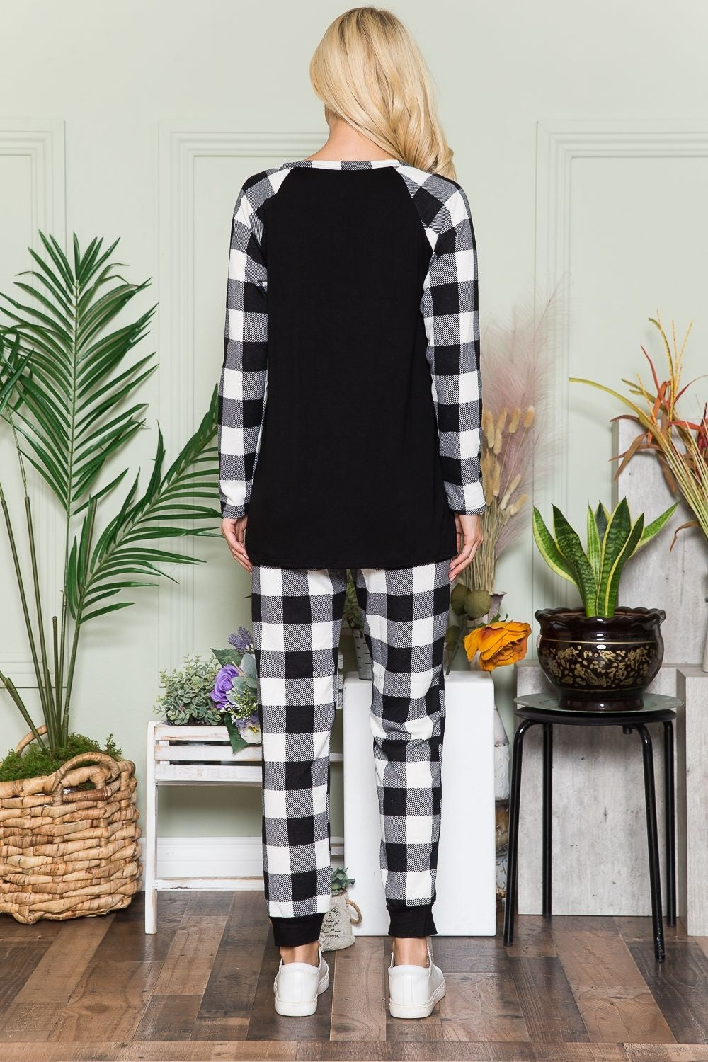 Celeste Plaid Long Sleeve T-Shirt Loungewear Set