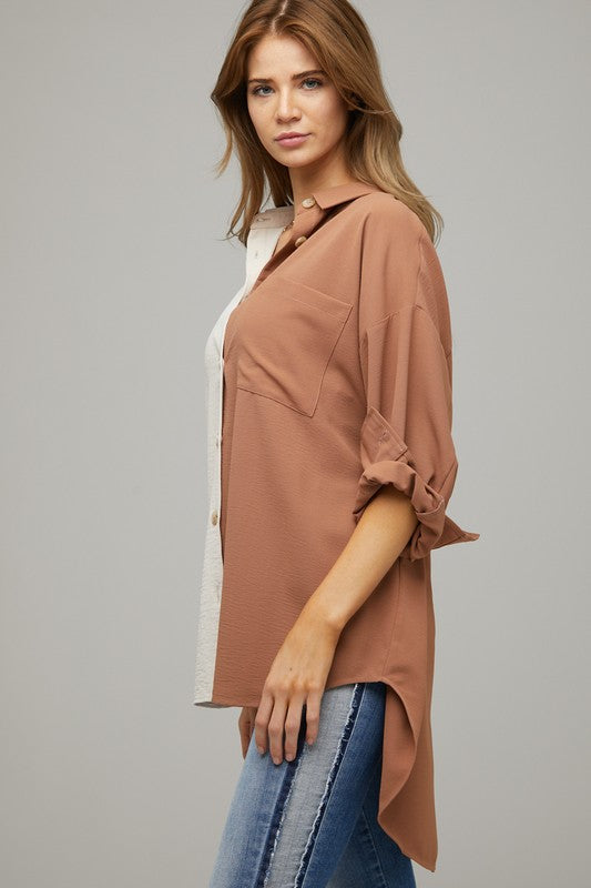 Davi & Dani Color Block Button Down Shirt