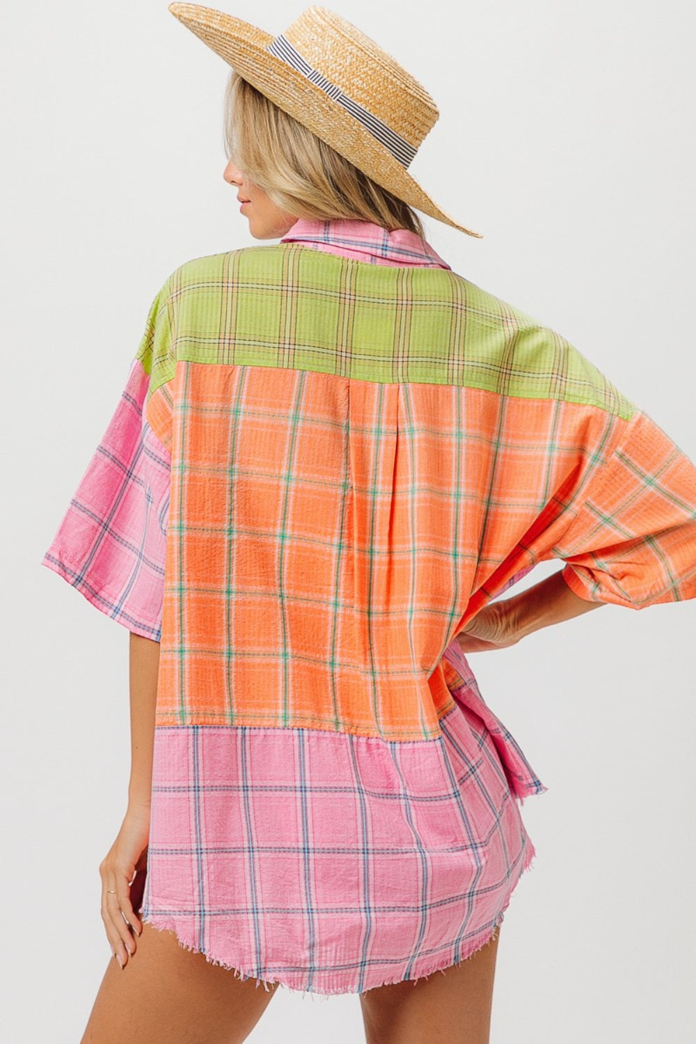 BiBi Plaid Multicolored Collared Neck Half Sleeve Shirt