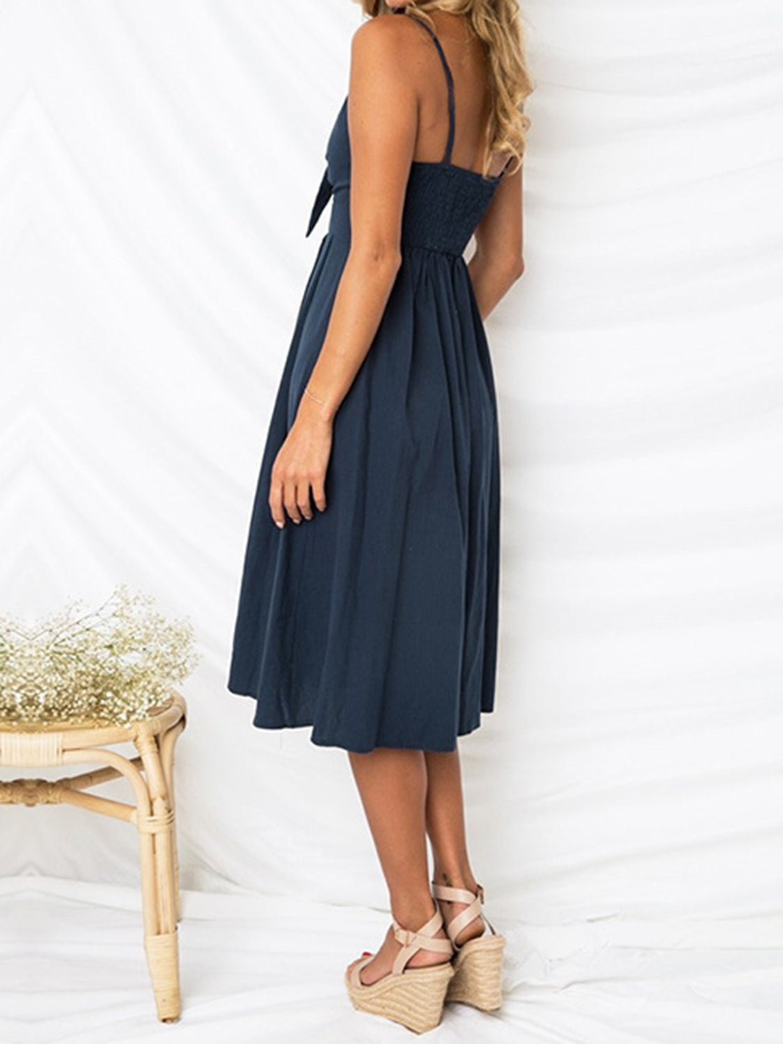 Cutout Smocked Sweetheart Neck Midi Cami Dress