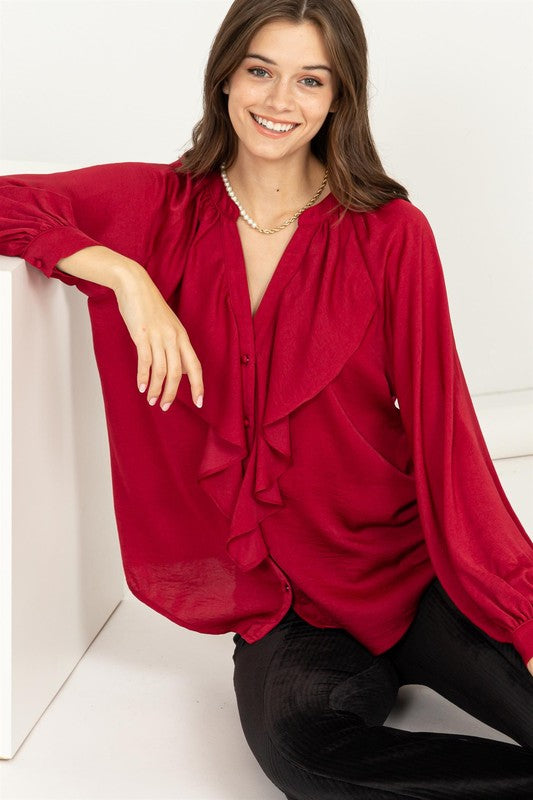 HYFVE Long Sleeve Ruffle Blouse