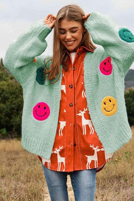 The Fuzzy Smile Long Bell Sleeve Knit Cardigan - Cardigan