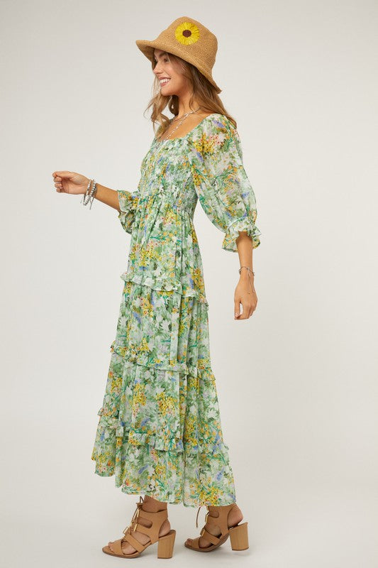 Davi & Dani Floral Chiffon Midi Dress