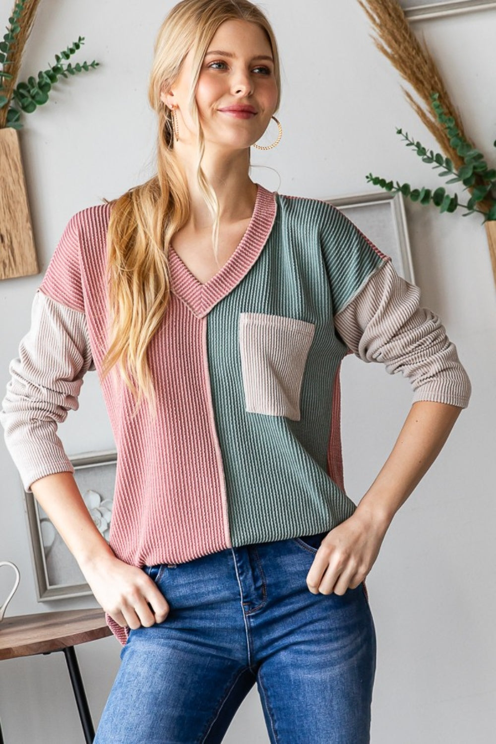 Heimish Color Block Exposed Seam Ribbed Top