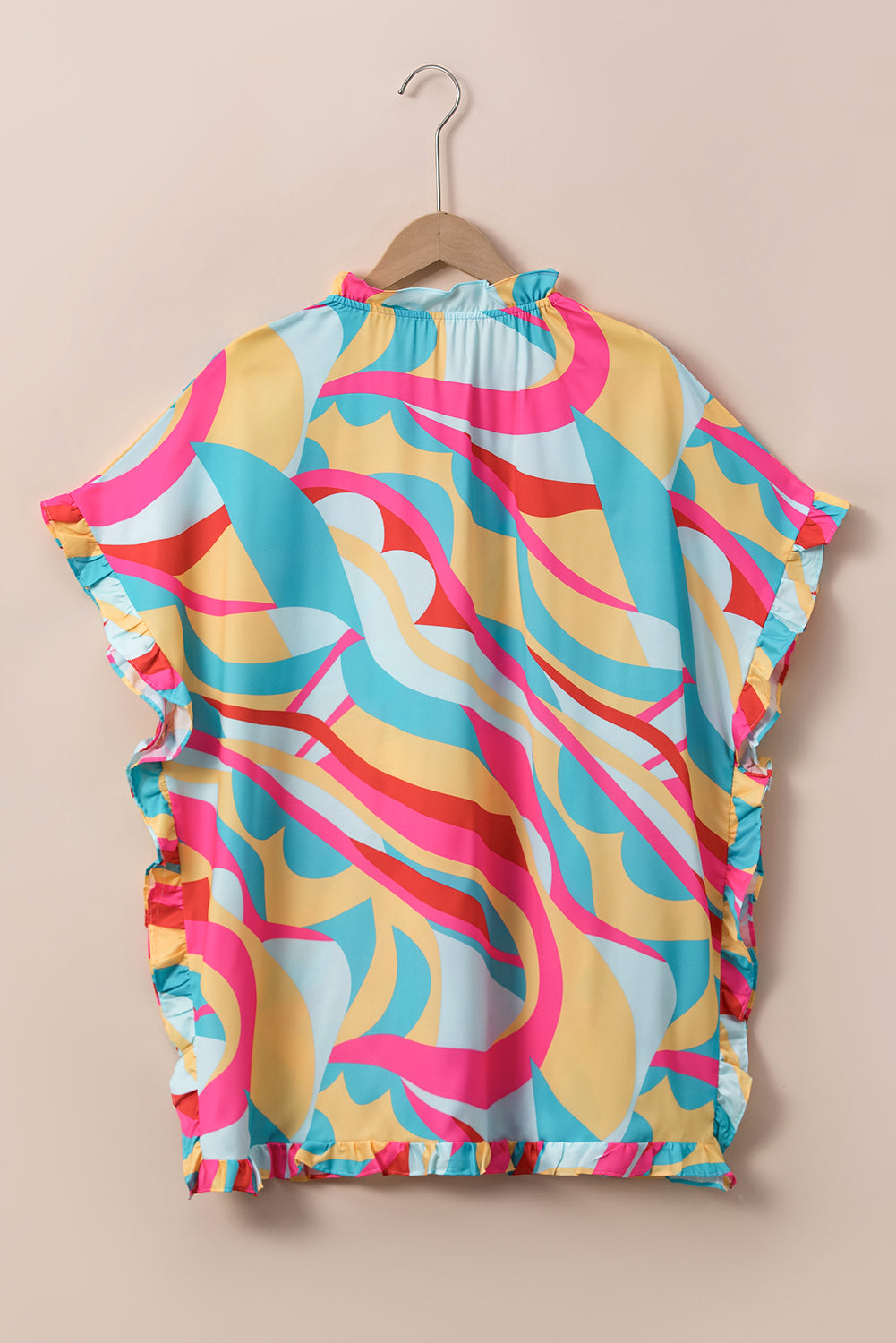 Multicolored Tie Neck Half Sleeve Blouse