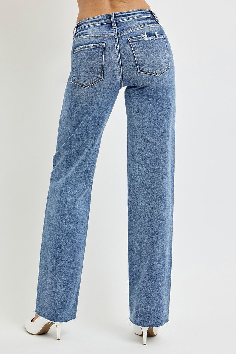 RISEN Full Size Mid Rise Straight Leg Jeans with Pockets