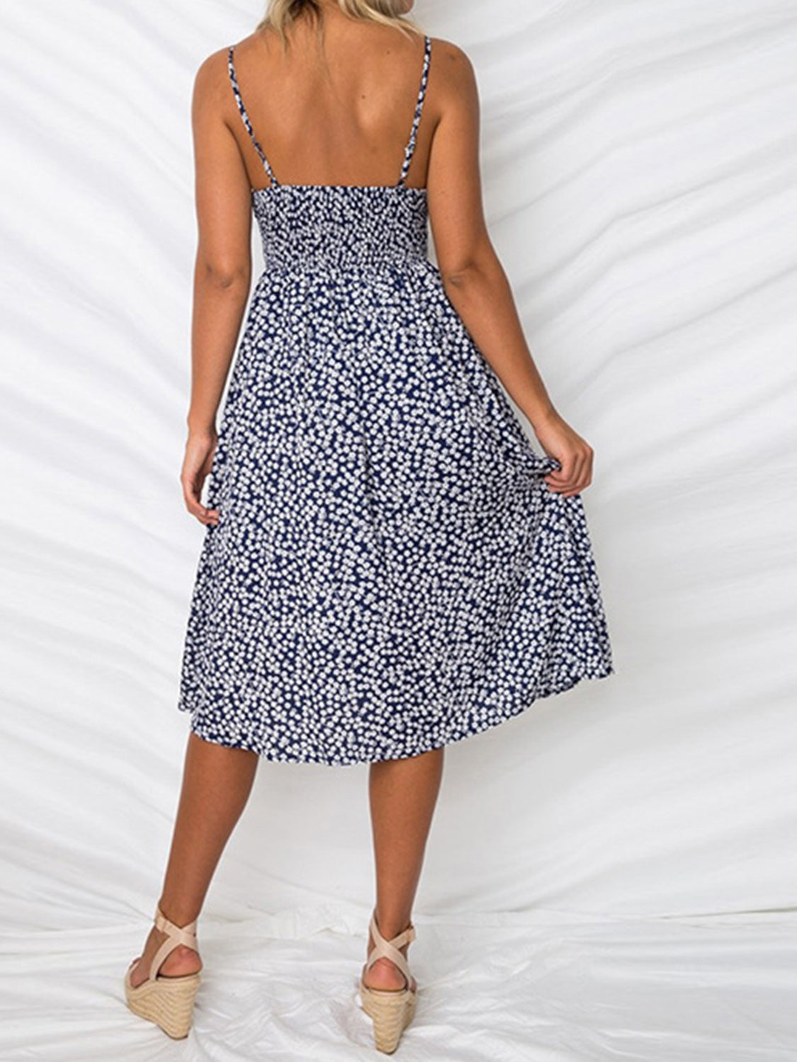 Cutout Smocked Sweetheart Neck Midi Cami Dress