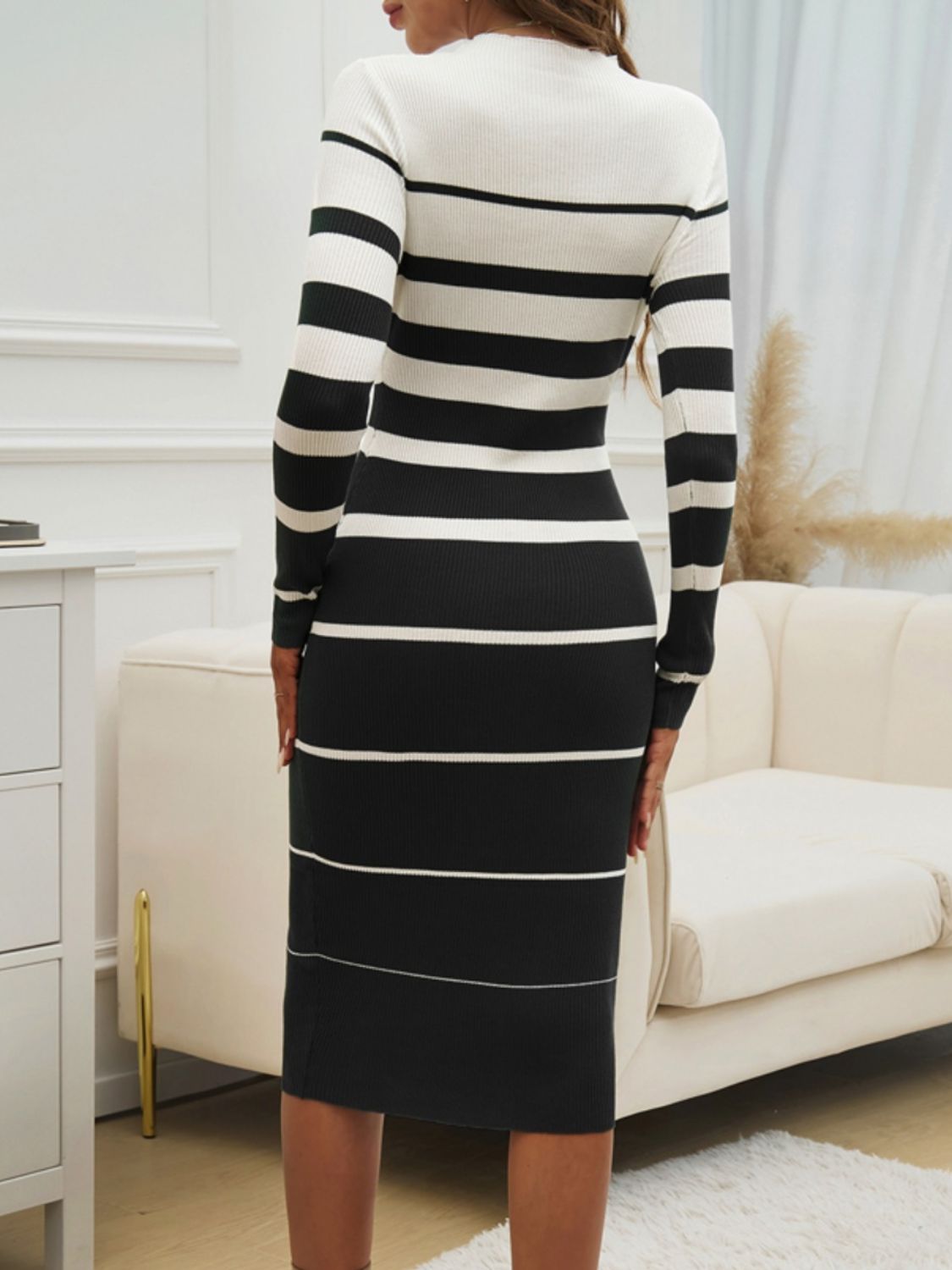 Striped Long Sleeve Midi Sweater Dress