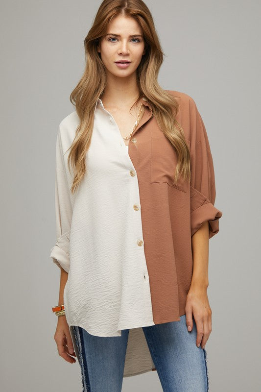 Davi & Dani Color Block Button Down Shirt