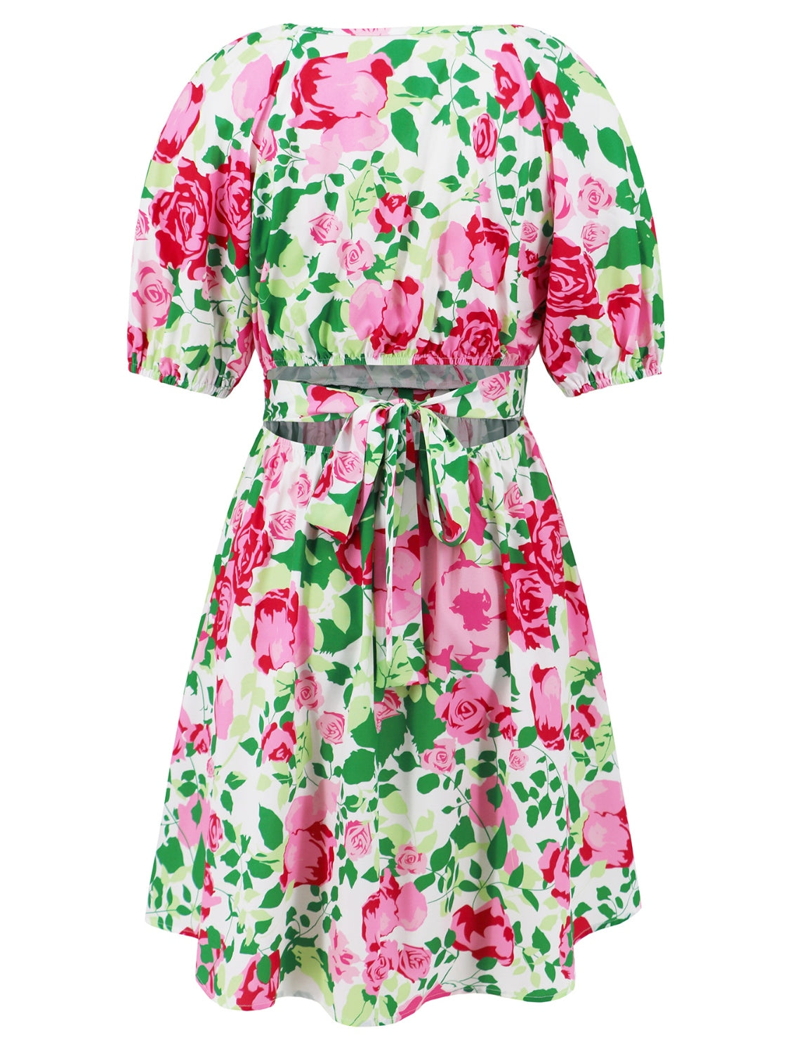 Floral Surplice Short Sleeve Mini Dress