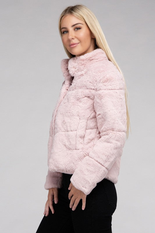 Ambiance Apparel Fluffy Zip-Up Sweater Jacket