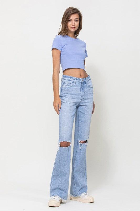 Distressed 90's Vintage Flare High Rise Jeans - Jeans