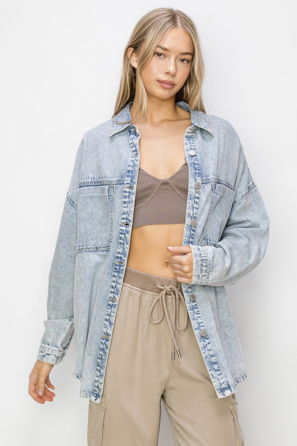 RISEN Button Up Long Sleeve Denim Shacket