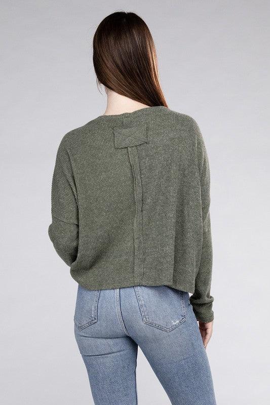 Zenana Ribbed Dolman Long Sleeve Sweater - Sweater