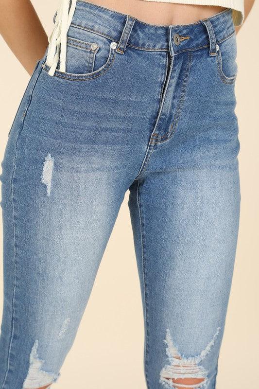 Dark Wash Distressed Skinny Jeans - Jeans