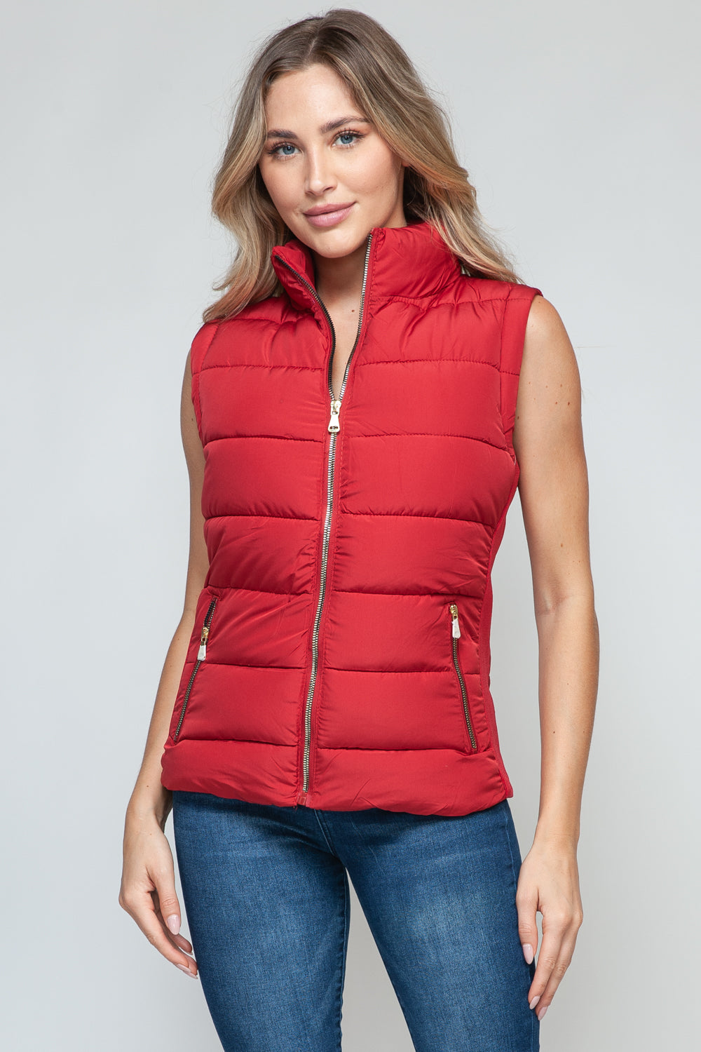 Snobbish Zip Up Turtleneck Puffer Vest with Pockets