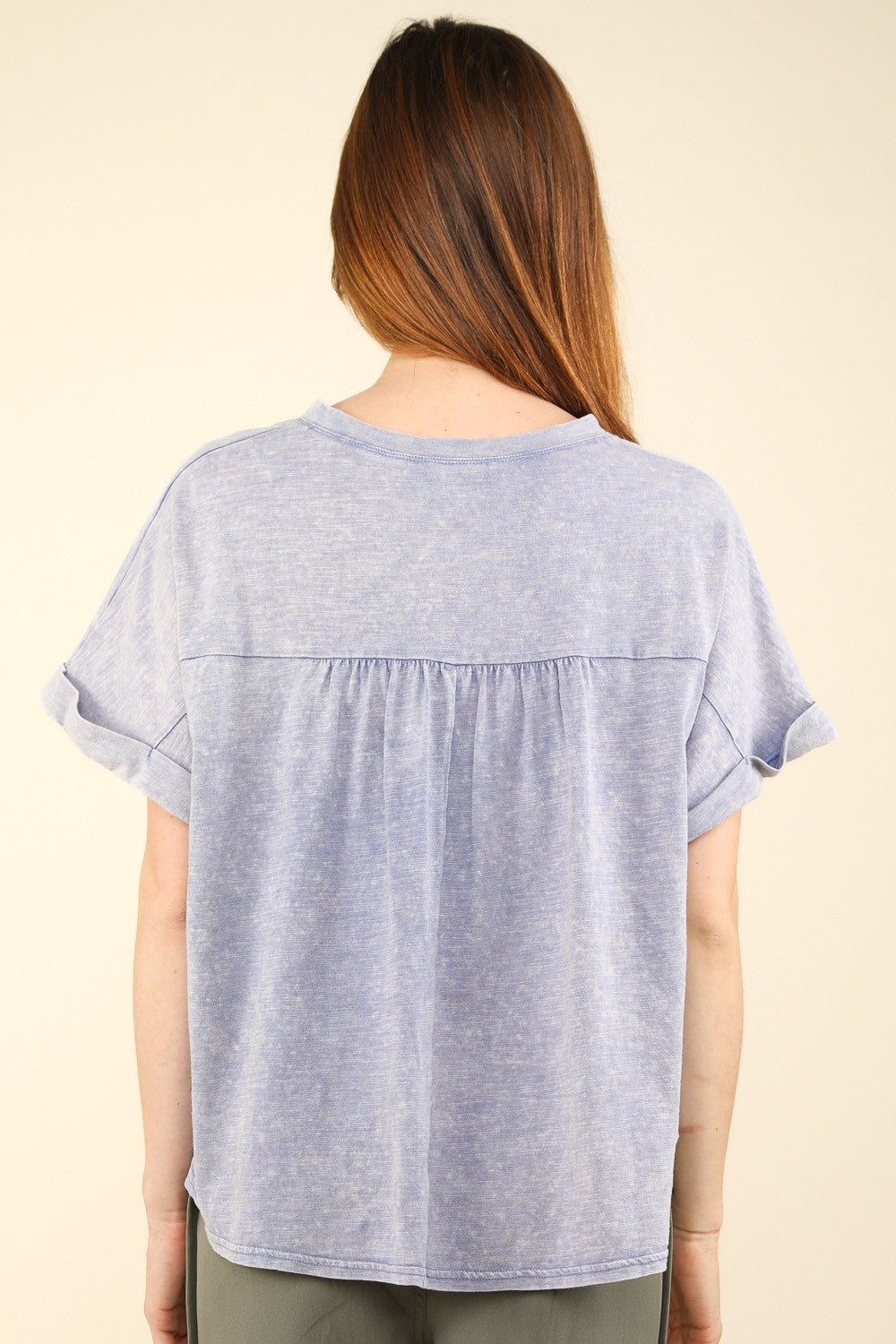 VERY J Notched Short Sleeve Washed Top