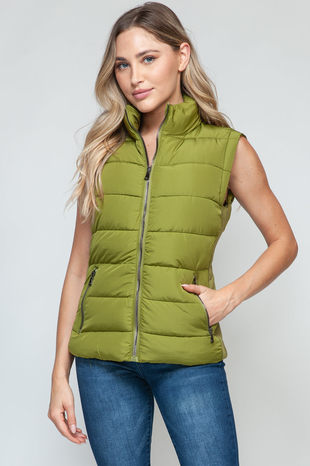 Snobbish Zip Up Turtleneck Puffer Vest with Pockets