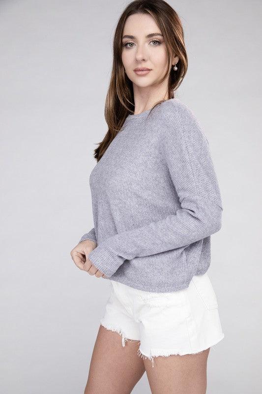 Zenana Ribbed Dolman Long Sleeve Sweater - Sweater