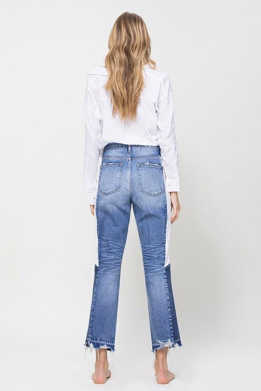 Super HIgh RIse Straight W/Side Blocking Panel - Jeans