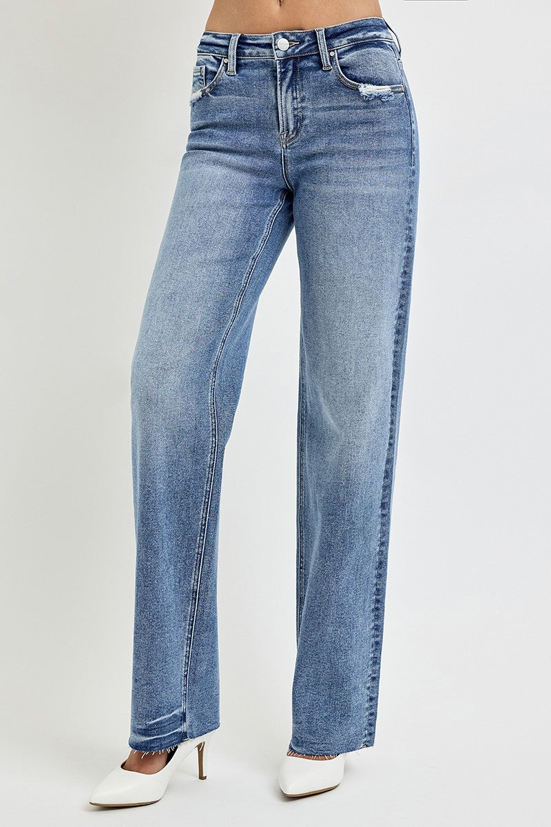 RISEN Full Size Mid Rise Straight Leg Jeans with Pockets