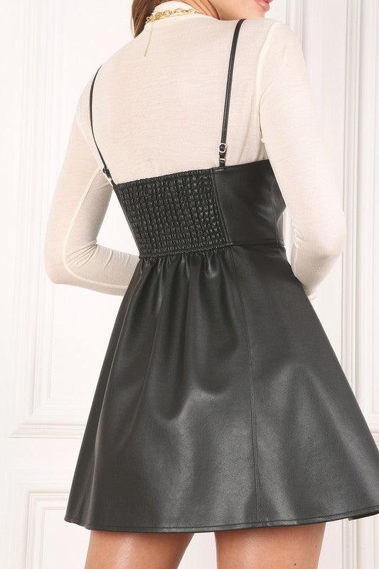 Vegan Leather Bustier Mini Dress - Dresses