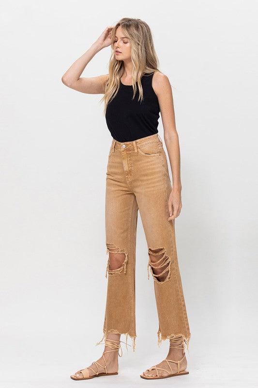 90's Vintage High Rise Crop Flare Jeans - Jeans