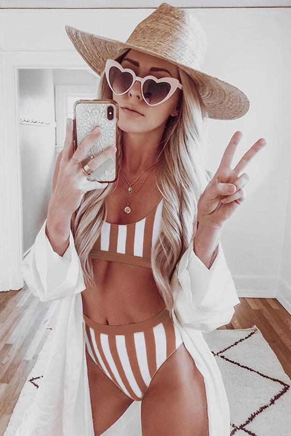 Striped Tank High Waist Bikini Set