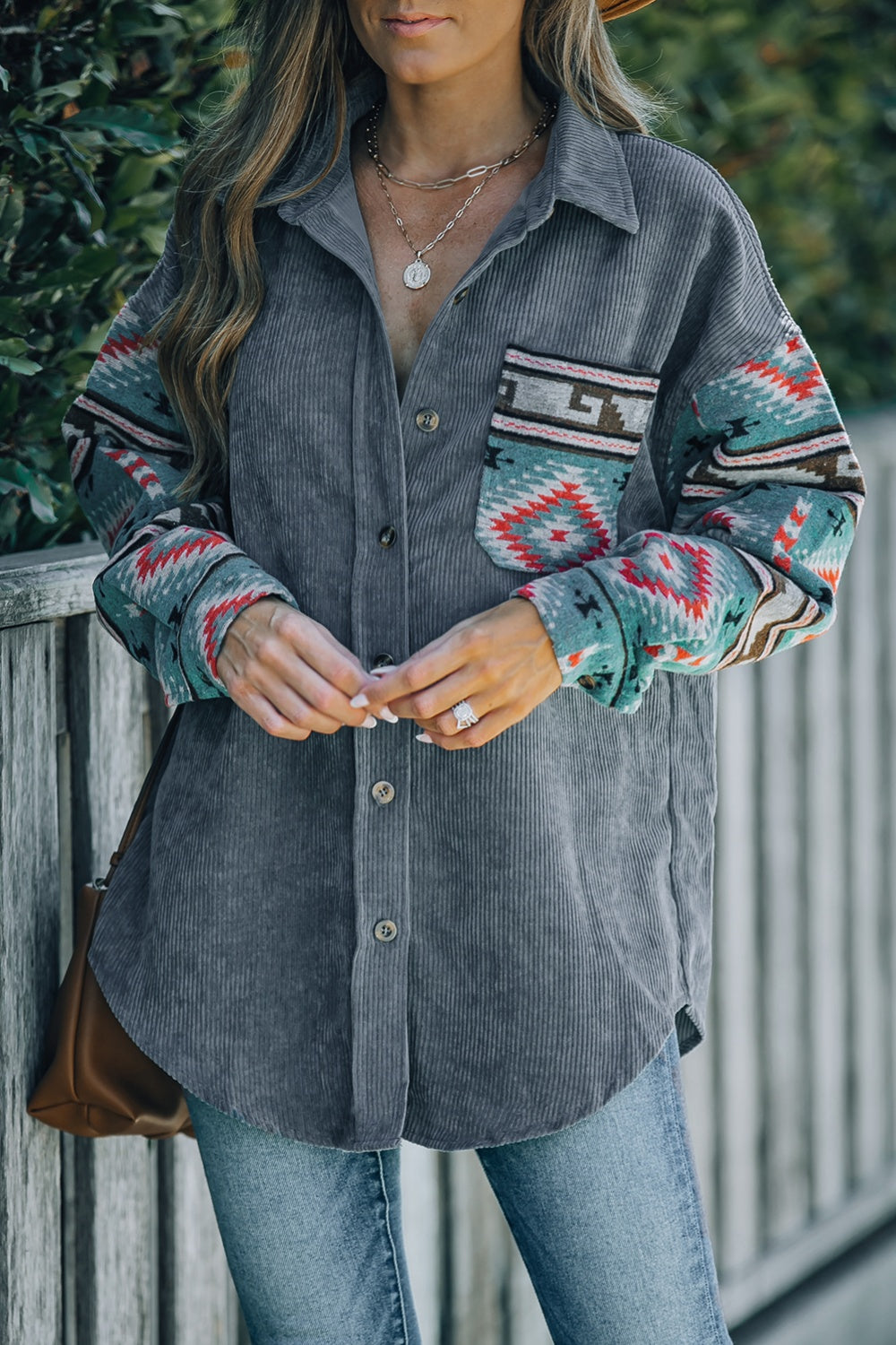 Aztec Button Up Dropped Shoulder Shirt Jacket