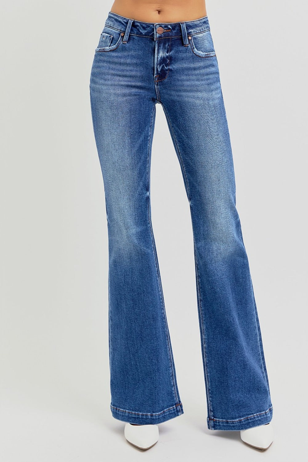 RISEN Full Size Mid Rise Flare Jeans with Pockets