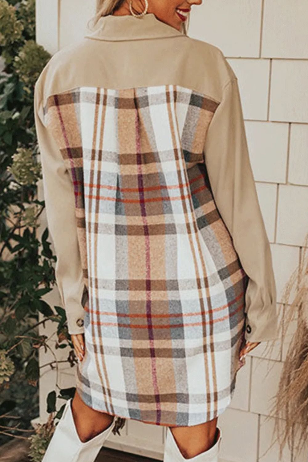 Pocketed Plaid Long Sleeve Mini Shirt Dress