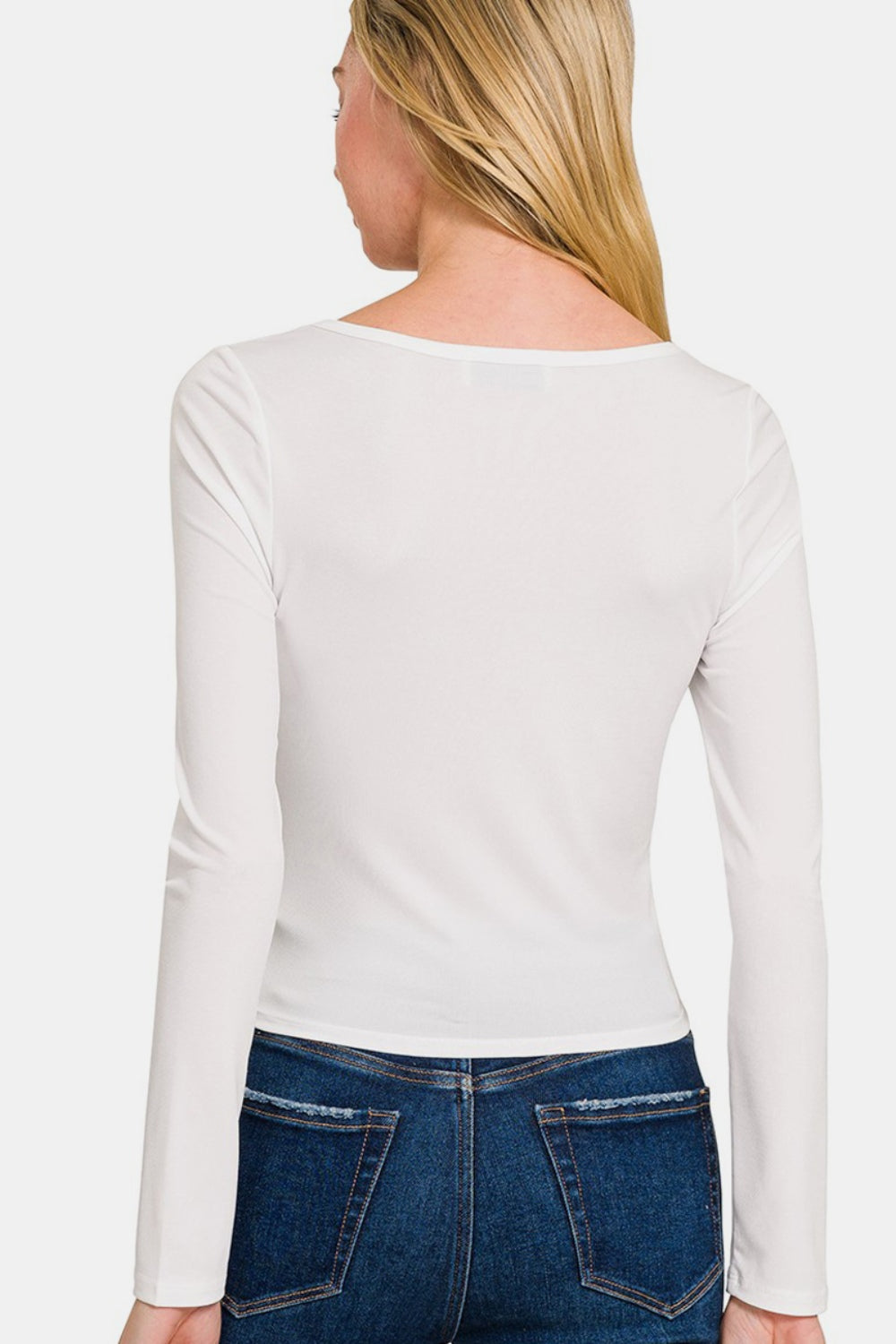 Zenana Square Neck Fitted Long Sleeve Top