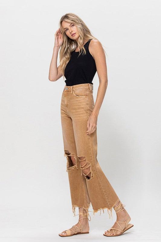 90's Vintage High Rise Crop Flare Jeans - Jeans