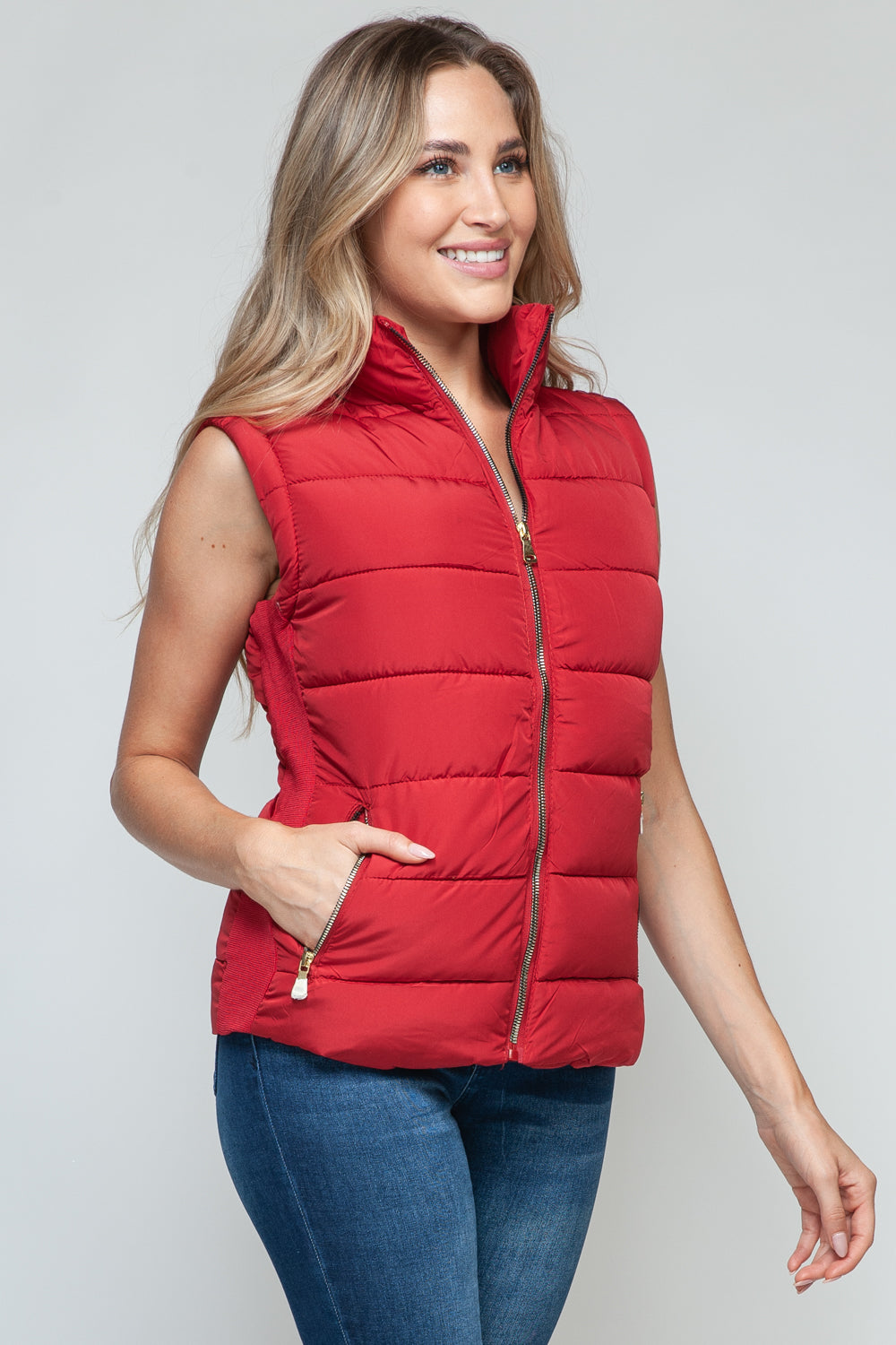 Snobbish Zip Up Turtleneck Puffer Vest with Pockets