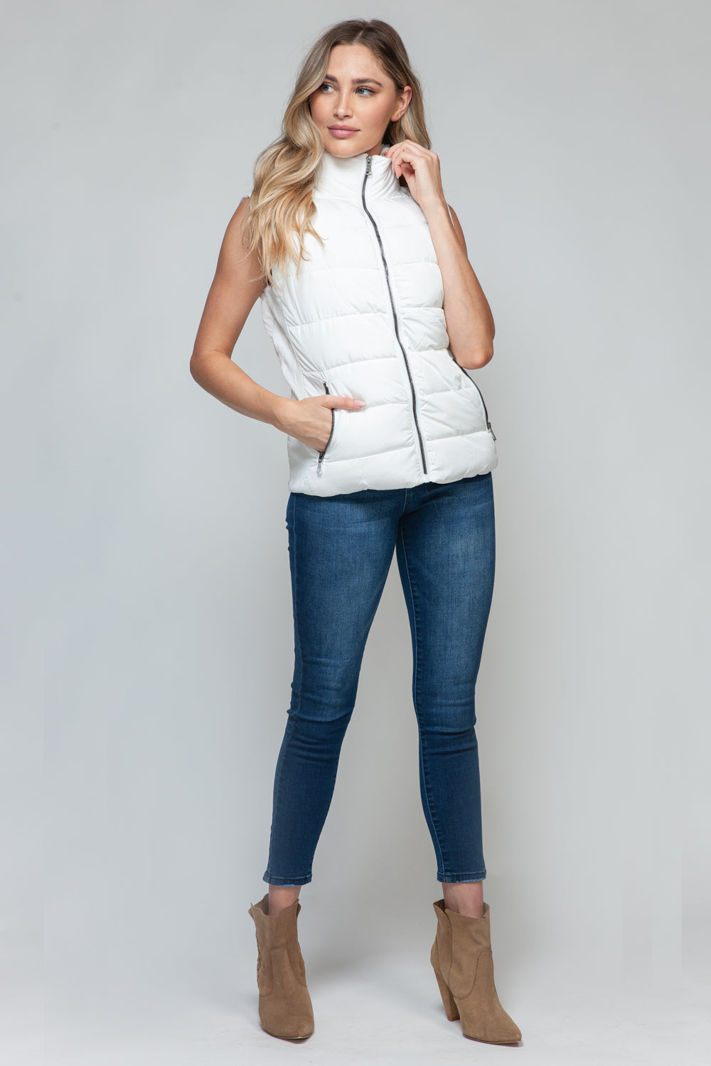 Snobbish Zip Up Turtleneck Puffer Vest with Pockets