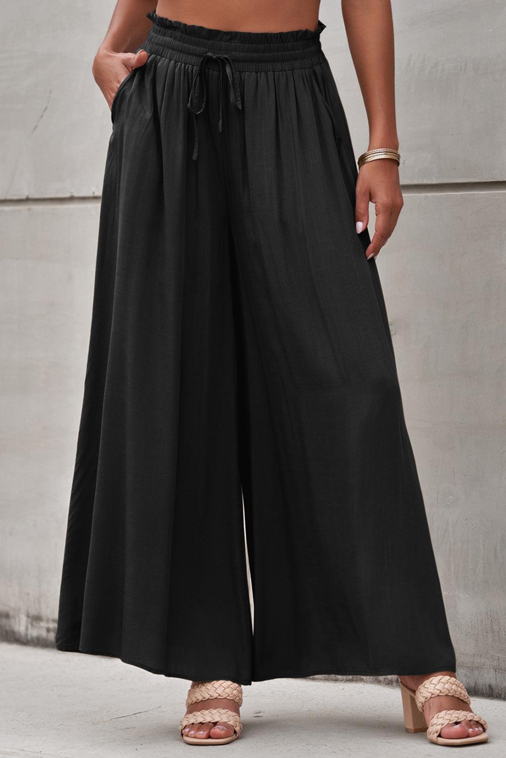 Drawstring Waist Wide Leg Pants - Pant