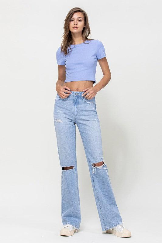 Distressed 90's Vintage Flare High Rise Jeans - Jeans