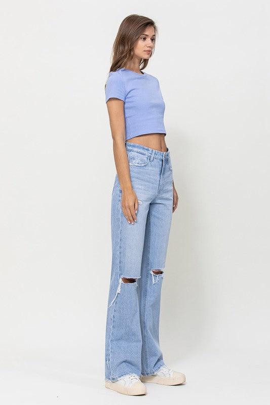 Distressed 90's Vintage Flare High Rise Jeans - Jeans