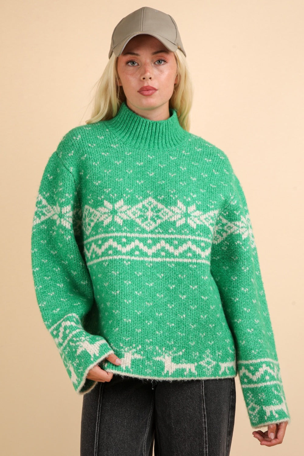 VERY J Christmas Element Mock Neck Fair Isle Sweater