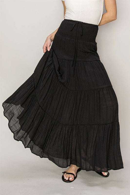 HYFVE D-Drawstring Waist Tiered Maxi Skirt