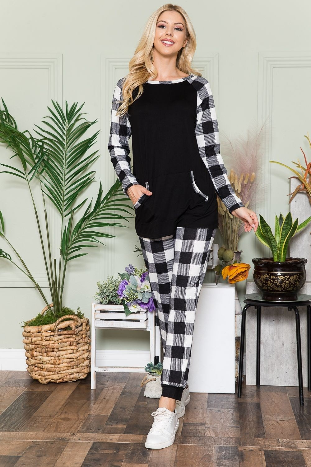 Celeste Plaid Long Sleeve T-Shirt Loungewear Set