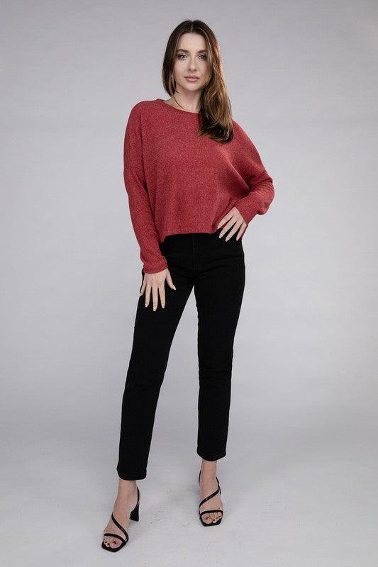 Zenana Ribbed Dolman Long Sleeve Sweater - Sweater