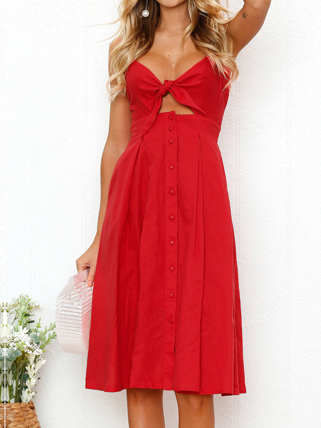 Cutout Smocked Sweetheart Neck Midi Cami Dress