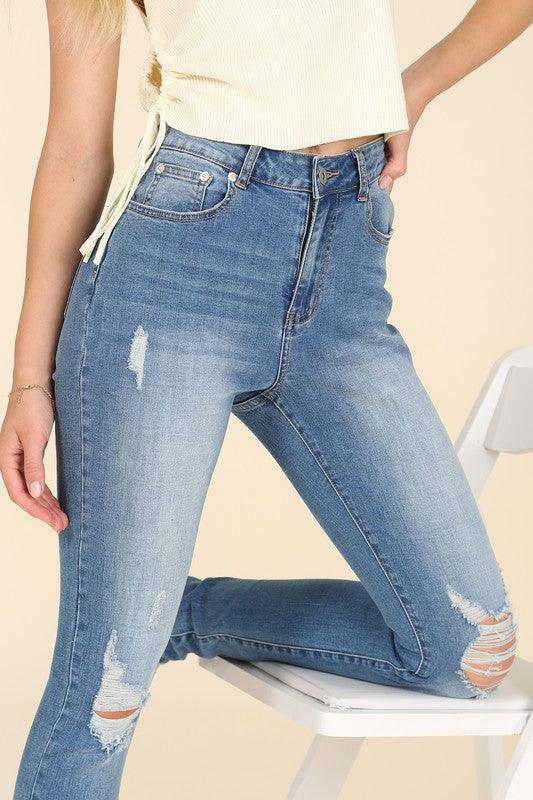 Dark Wash Distressed Skinny Jeans - Jeans